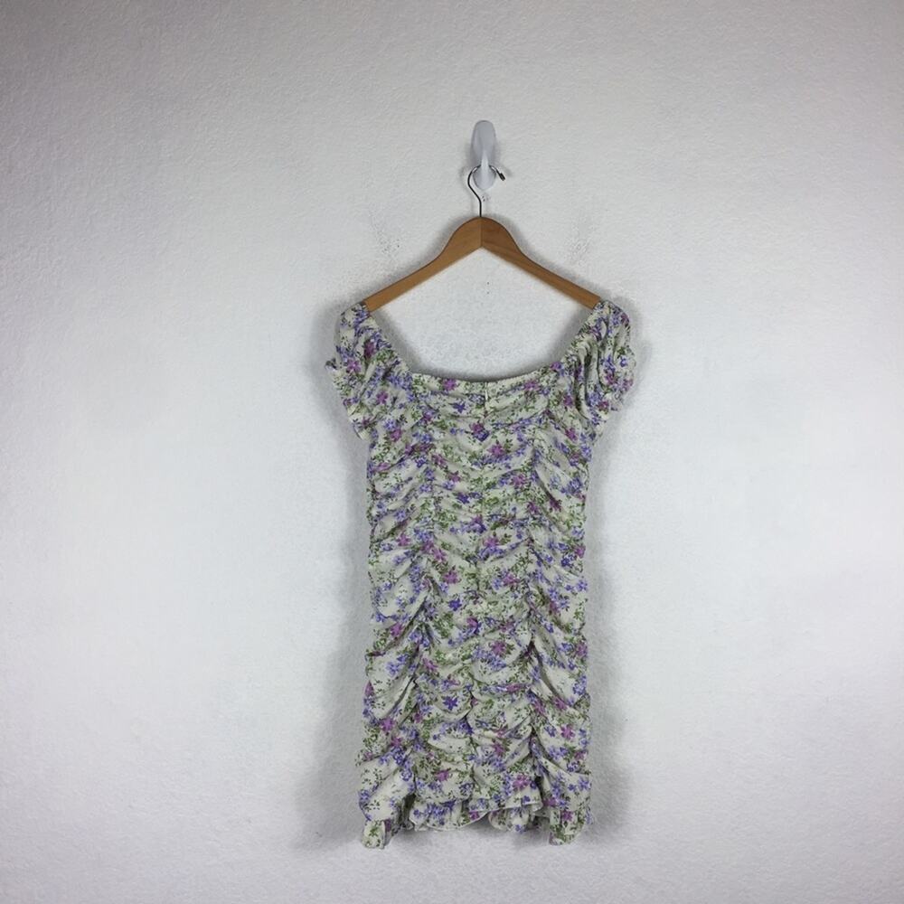 Lulus Love Bloom Cream Floral Print Ruched Off-the-Shoulder Mini Dress Large - Picture 14 of 15